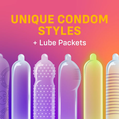 Pack 24 Count ONE Condoms Mixed Pleasures Variety | Ultra Thin, Glowing, Flavored, and Textured Condoms |