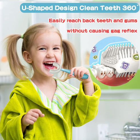 YOTEE U-Shaped Toothbrush for Kids, 2 PCS, Soft Silicone Brush Head, 360° Oral Teeth Cleaning