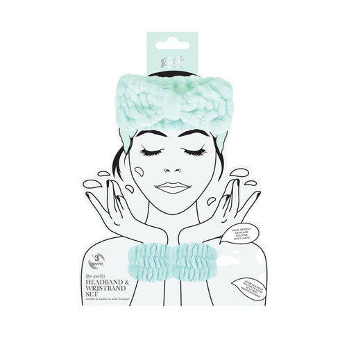 Plush Headband and Wristband Set for Skincare and Makeup Seafoam