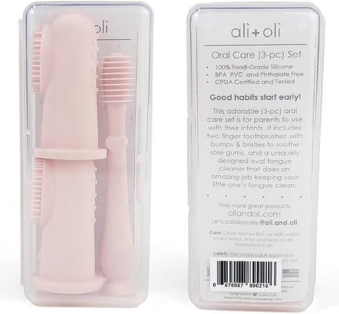 Ali+Oli Oral Care Set for Baby (Blush), Includes Baby Finger Toothbrush x 2, Tongue Scraper, BPA Free