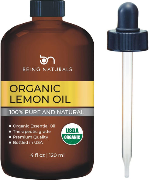 Organic Lemon Essential Oil 4 FL OZ - 100% Pure & Natural with Glass Dropper for Aromatherapy