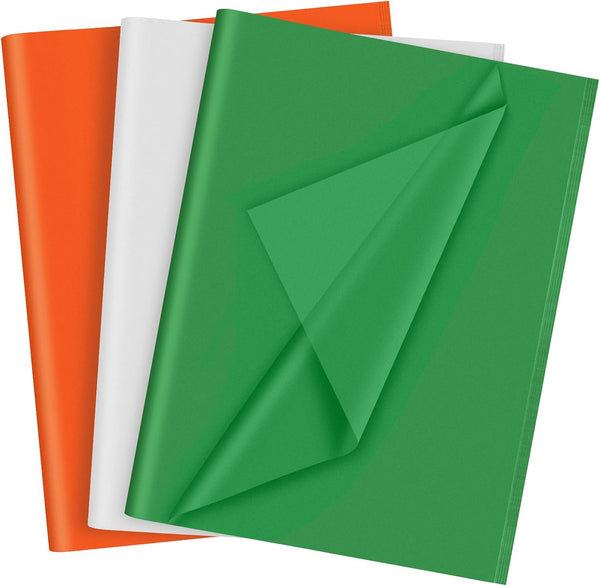 PLULON 60 Sheets Tissue Paper in Orange, Green, White for Gift Bags, St Patrick's Day, Birthday, Wedding, Holiday