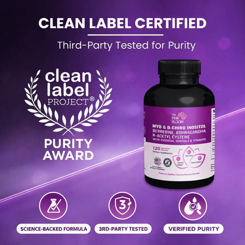 The Pink Bloom 40:1 120 Myo & D-Chiro Inositol Ratio Capsules | Myo Inositol Supplement for Women with Vitamin D