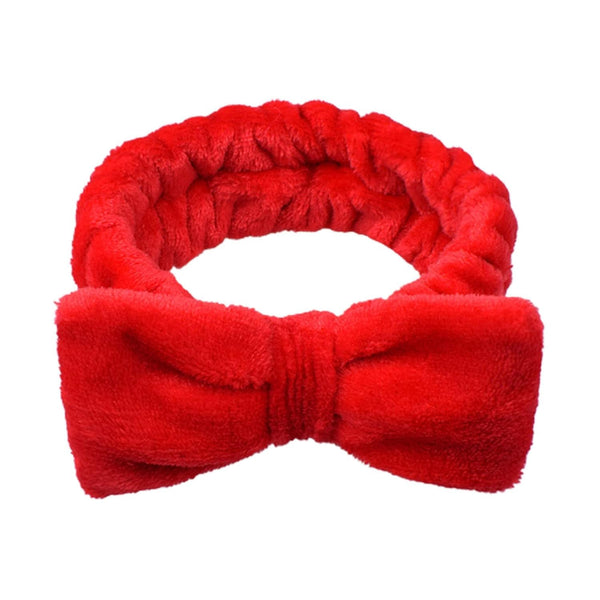 Red Wharick Makeup Headband, Cute Hair Band for Washing Face, Spa, Skincare, Bright Color High Elasticity Bowknot Coral