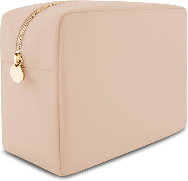 Large Beige Makeup Bag, Nylon Cosmetic Pouch, Travel Makeup Organizer Bag, Makeup Case, Cosmetic Travel Bag