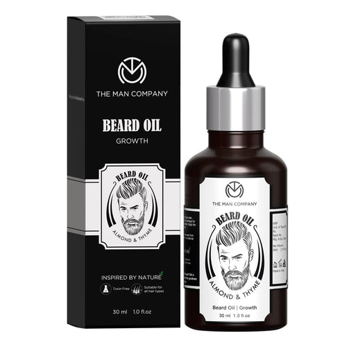 The Man Company 100% Natural Beard Oil for Men, Almond Oil, Thyme, Argan, Jojoba Oil for Faster Beard Growth, 1.1 Oz