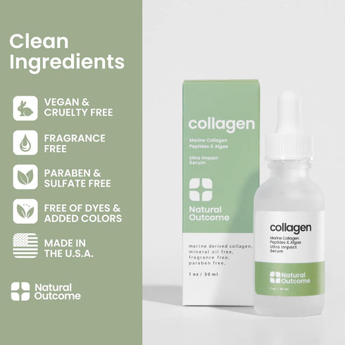 Collagen Serum for Face by Natural Outcome Skin Care - 1 oz Ultra Impact Marine Collagen Peptides Anti Aging Gel