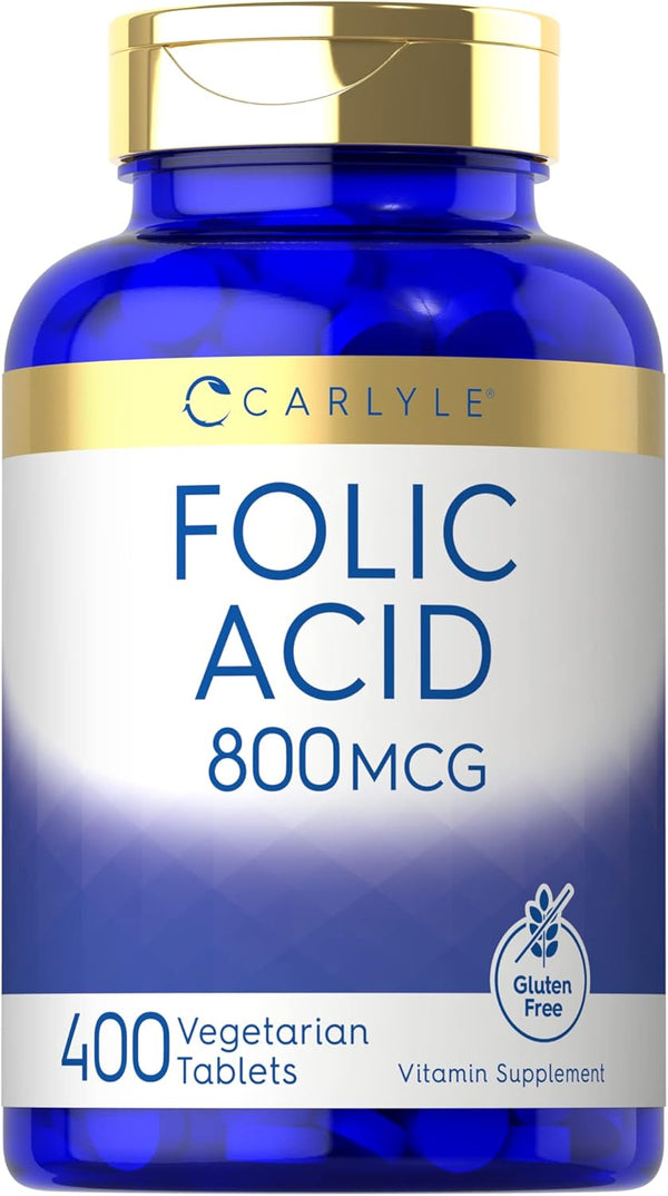 Carlyle Folic Acid 800 Mcg Tablets | 400 Count | Vegetarian, Gluten Free, Non-GMO Supplement