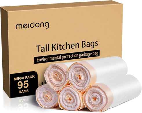 meidong Trash Bags, Garbage Bags 13 Gallon Large Tall Kitchen Drawstring Strong Multipurpose