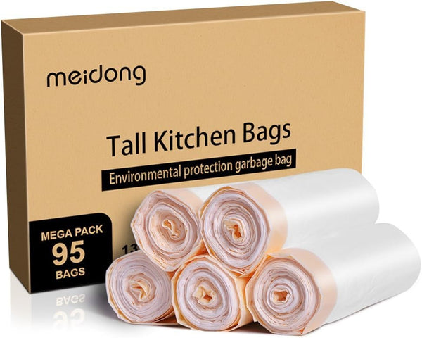 meidong Trash Bags, Garbage Bags 13 Gallon Large Tall Kitchen Drawstring Strong Multipurpose