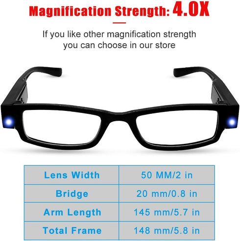 Led Readers for Men Women, Reading Glasses with Light, Magnifying Glasses for Nighttime Reader