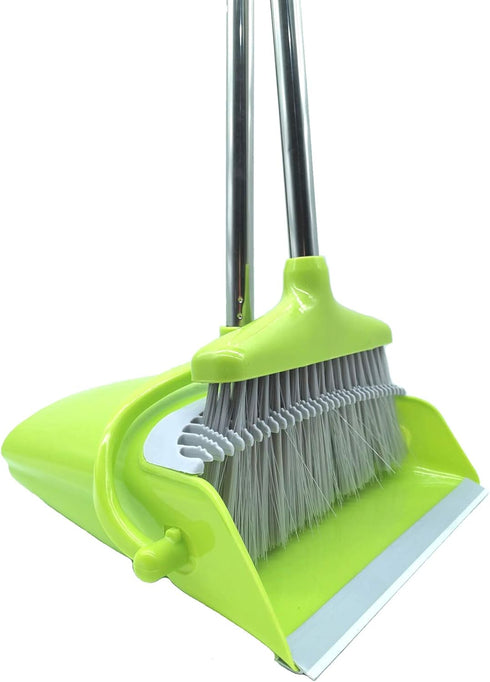 Extendable Long Handle Broom and Dustpan Set, Lightweight Stainless Broom Combo for Indoor or Outdoor Cleaning