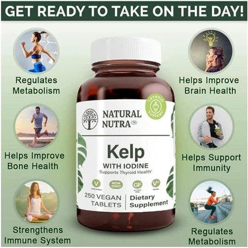 Natural Nutra Kelp Iodine Supplement, 250 Tablets for Brain Health, Immune System Strength & Metabolism Regulation