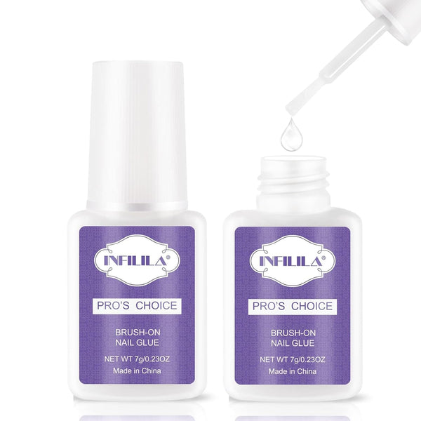 NXJ INFILILA 2PCS Professional Brush On Nail Glue, Strong Adhesive for Acrylic Nails, 7ML/0.23OZ