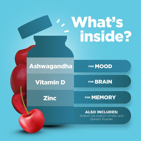 Calming Ashwagandha Gummies for Adults - 750mg Equivalent from 30:1 Root Extract with Zinc & Vitamin D (60 Servings)