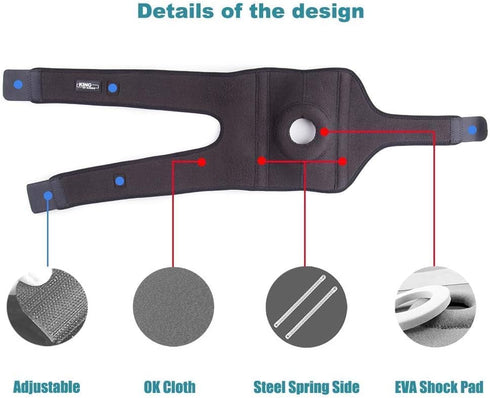 Patella Knee Brace for Arthritis Pain and Support, Adjustable Neoprene Open Knee Sleeve with Side Stabilizers - Grey