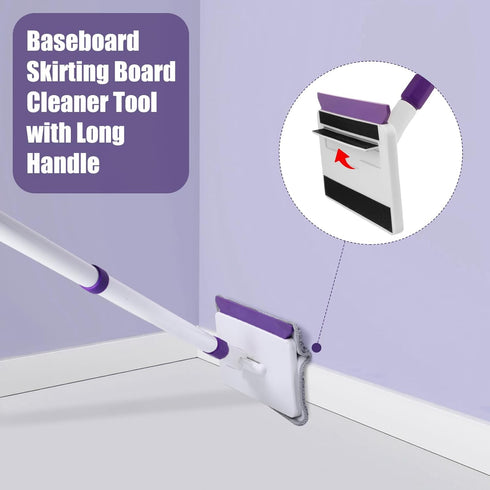 Baseboard Cleaner Tool with Handle, 60" Extendable Long Handle Cleaner with 5 Reusable Pads for Baseboards and Walls