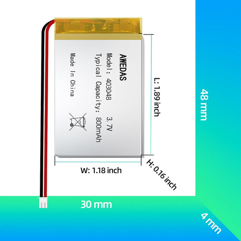 (2 Pack) 403048 Battery 403048 Lipo Battery 3.7v 800mAh Compatible for Multiple Device 403048 Replacement Batteries with PH 2.54 & PH 2.0 JST Connector and Tool