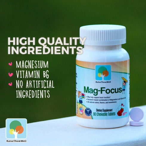 Magnesium Focus Supplement for Kids, 90 Chewable Tablets, Natural Strawberry Flavor with Vitamin B6 for Calm