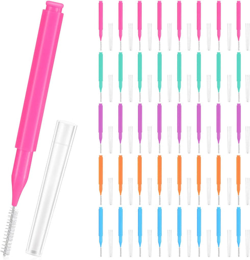 Healeved 100pcs Interdental Brush Flossers, Portable Braces Brush for Cleaner Tooth Flossing, 5 Colors