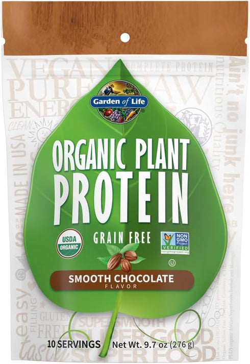 Garden of Life Organic Plant Protein Smooth Chocolate Powder, 10 Servings - Vegan & Gluten Free