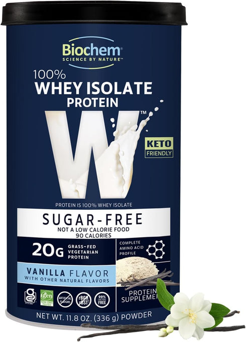 Biochem 100% Whey Sugar-Free Vanilla, 20g, 11.8oz, Certified Vegetarian, Gluten Free, Non-GMO, Keto Friendly