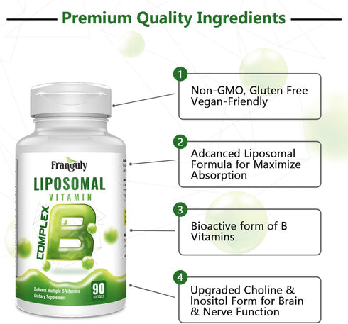 Active B Complex Liposomal B Vitamins with Choline Inositol - 90 Softgels for Immune and Energy Support