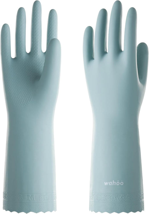 LANON wahoo Skin-Friendly Cleaning Gloves, Unlined Dishwashing Rubber Gloves, Kitchen, Non-Slip, Surf