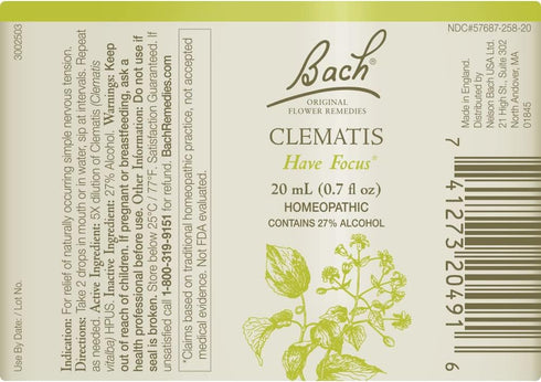 Bach Original Flower Remedies Clematis, 20mL Dropper, Natural Homeopathic Essence