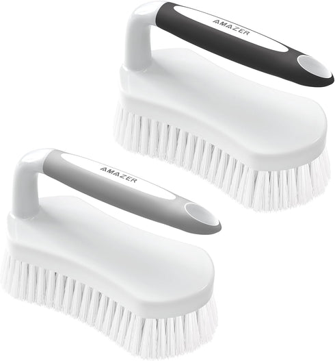 Amazer Scrub Brush for Cleaning, Heavy Duty Shower Cleaner Brush with Stiff Bristles, Comfort Grip Handle - Pack of 2