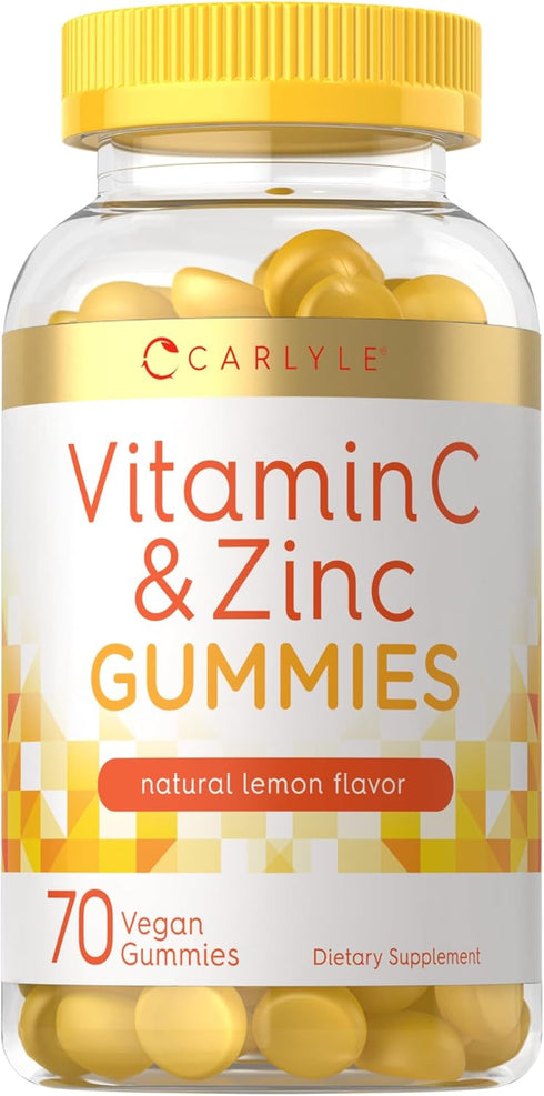 Carlyle Vitamin C and Zinc Gummies, 70 Count, Vegan, Non-GMO, Gluten Free Supplement, Lemon Flavor
