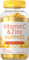 Carlyle Vitamin C and Zinc Gummies, 70 Count, Vegan, Non-GMO, Gluten Free Supplement, Lemon Flavor