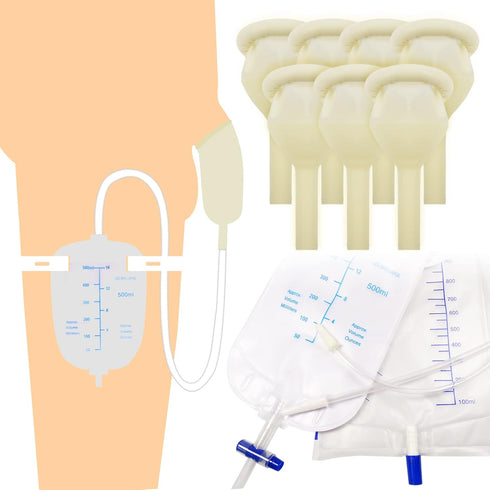 Latex Condom Catheter External self-Sealing Set, 1 Premium Leg Bag tubing, 1