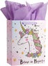 Bobobag 13" Large Gift Bag with Tissue Paper for Girls Happy Birthday Gift Bags (Unicorn)