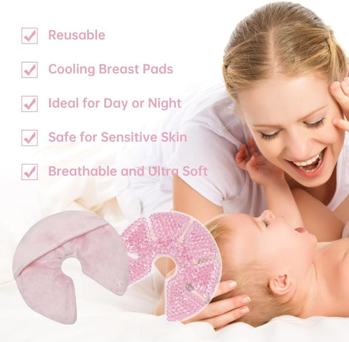 Hot/Cold Breast Gel Bead Ice Packs, Relief for Breastfeeding, Nursing Pain, 2 Pack (Pink)