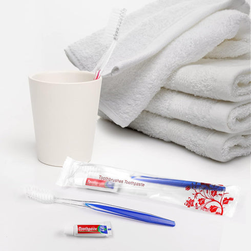Travel Toothbrushes Kit, 50Pcs Disposable Toothbrush Set with Toothpaste for Nursing Home & Hotel (Individually Wrapped)