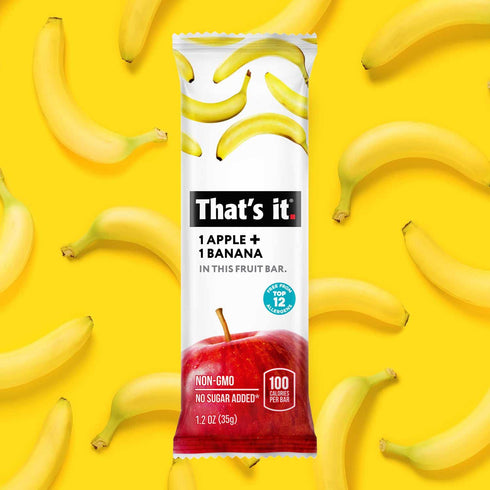 That's It Nutrition Apples + Banana 100% Natural Real Fruit Bar, Paleo, Non-GMO, Sugar-Free, 14.4 Oz, Pack of 12