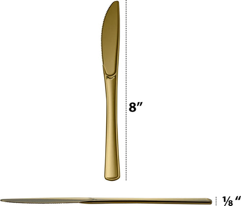 Pack 160 Plasticpro Disposable Heavy Duty Gold Plastic Knives, Fancy Plastic Silverware Looks Like Real Gold Cutlery