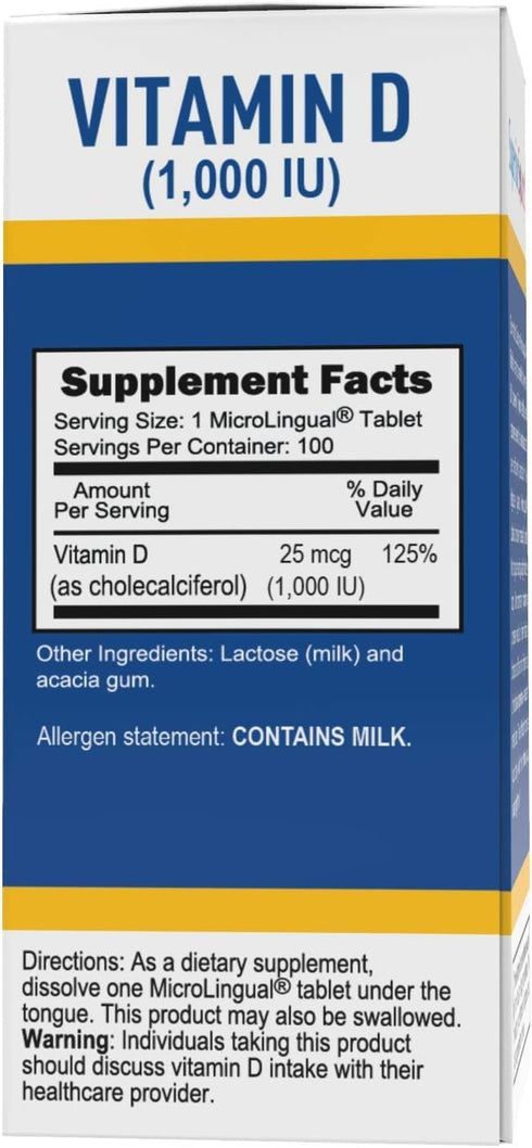 Superior Source Vitamin D3 1000 IU, Quick Dissolve MicroLingual Tablets, 100 Count - Immune Support & Strong Bones