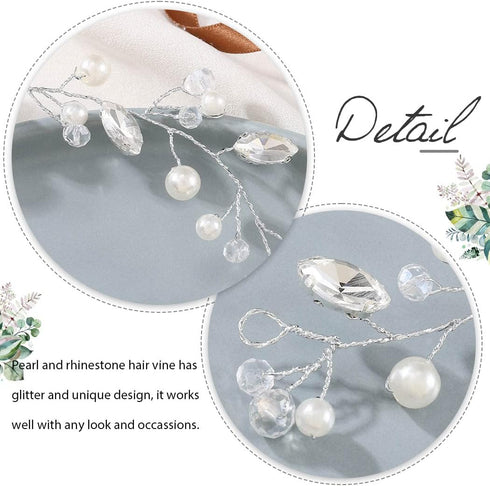 Jeairts Bride Wedding Hair Vine Silver Rhinestone Bridal Hair Accessories Pearl Headpiece for Women and Girls