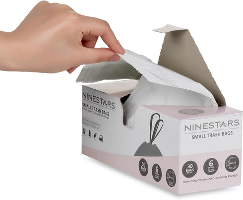 NSTB-6-30 6 20 30 count NINESTARS Extra Strong White Trash Bag w/Drawstring Closure, Gal. / L.