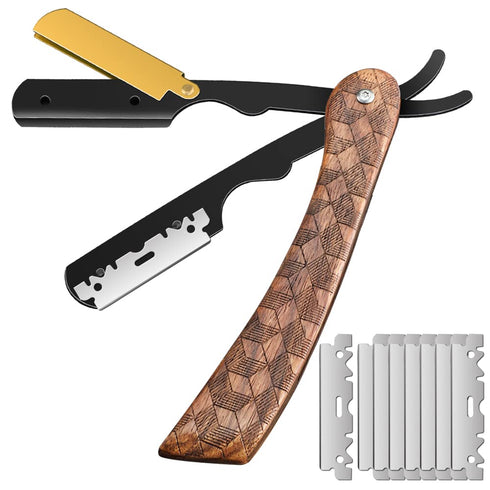 Premium Barber Straight Razor with 100 Single Edge Blades, Stainless Steel Shaver for Men Home & Salon