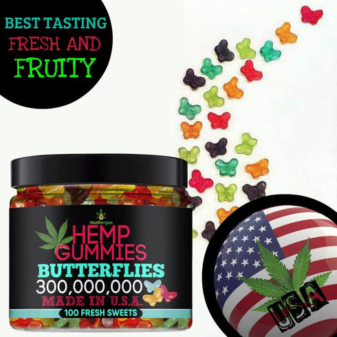Hemp Gummies Premium - Delicious Butterflies Gummy Bears, Natural Candy for Peace and Relaxation, 100 Count