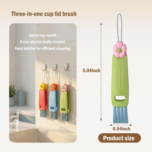 Onionfier 3-in-1 (3pcs Cup Lid Cleaning Brush, Multifunctional Water Bottle Brush Cleaner, Cup Lid Cleaning Tools