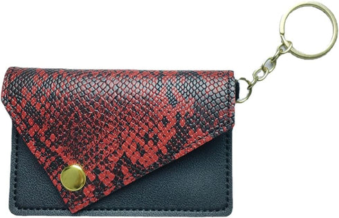 Birth Control Pill Case Snakeskin Print Keychain Envelope Shape (Red)