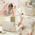 Cute Waterproof Leather Cosmetic Bag Set of 3, Travel Makeup Organizer with Handle & Zipper, Off-white Color