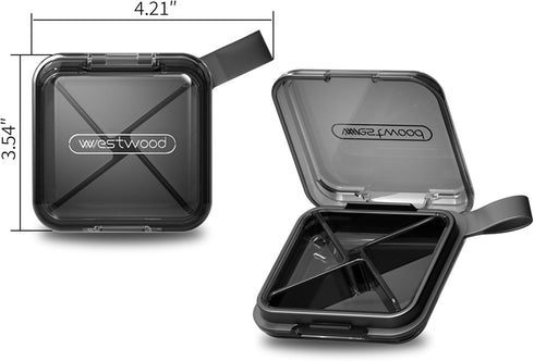 1 Pack Grey Pill Organizer with Strap, 4 Compartments, Portable Moistureproof Travel Pill Box for Vitamins