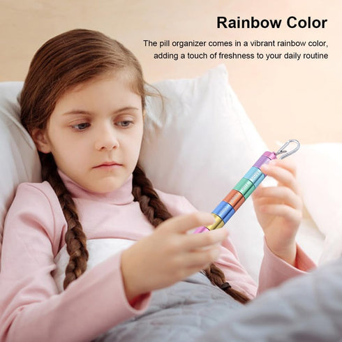 QKDS 7 1 Pill Box Organiser, Portable Weekly Pill Box, Day Times a Day Compartments Tablet Organiser Box, Rainbow Metal