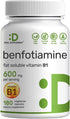 Benfotiamine 600mg, 180 Veggie Capsules (300mg Per Cap) – Vegan, Non-GMO, Gluten Free Thiamine Supplement