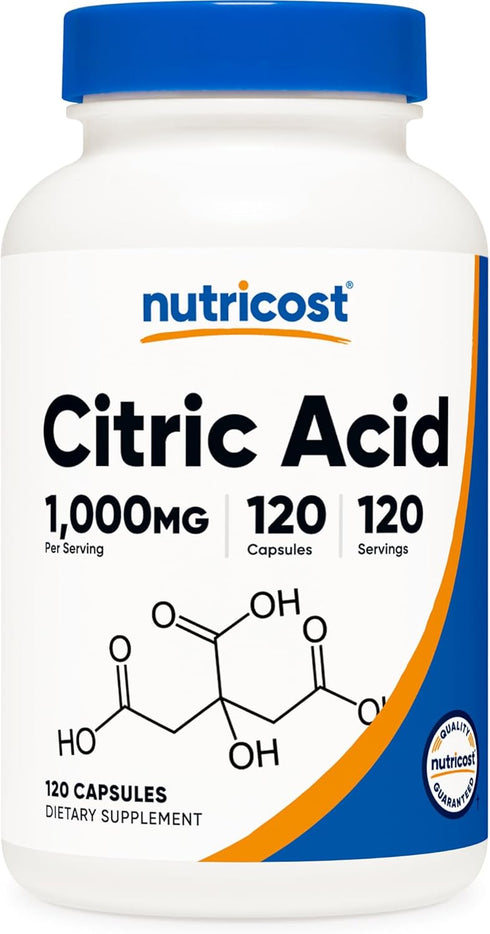 Nutricost Citric Acid 1000mg, 120 Capsules - Gluten Free, Non-GMO